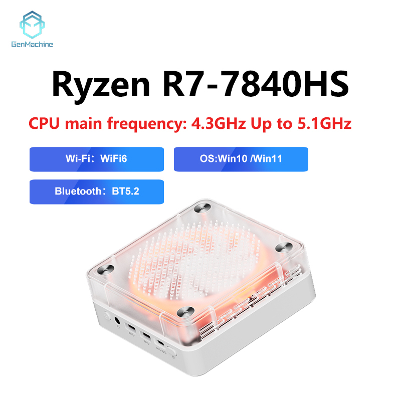 Genmachine AMD R7-7735HS 7840HS 6600H 7940HS 미니 Pc Windows 11 Ryzen 게이머 Pc RGB 16GB 512GB DDR5 게임용 Pc 컴퓨터 BT5.2 WIFI